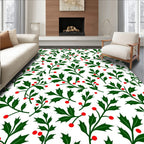 Green Holly Red Berry Branches Rug