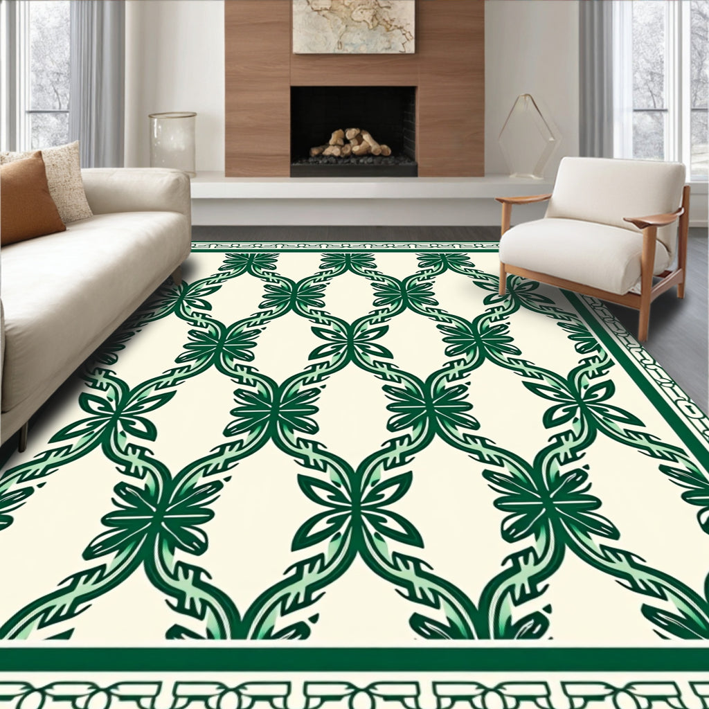 Emerald Green Interlocking Leaf Lattice Rug