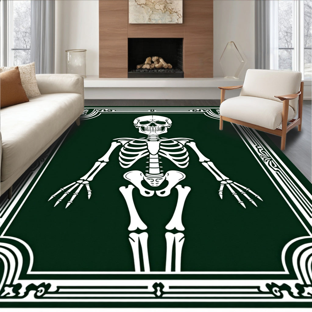 Dark Green White Skeleton Emblem Rug
