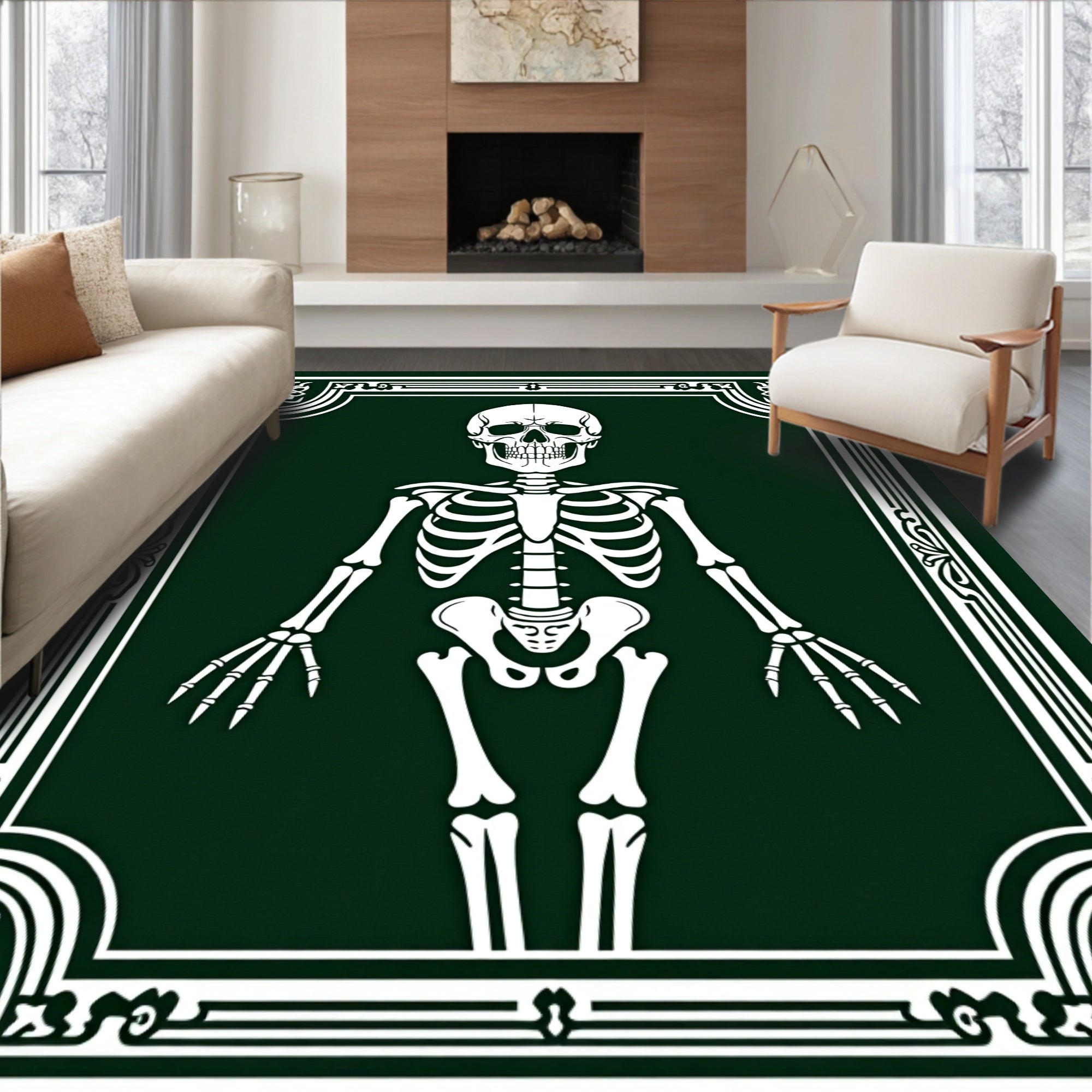 Dark Green White Skeleton Emblem Rug