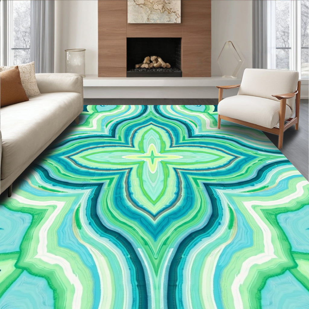 Oceanic Swirls Floral Medallion Rug