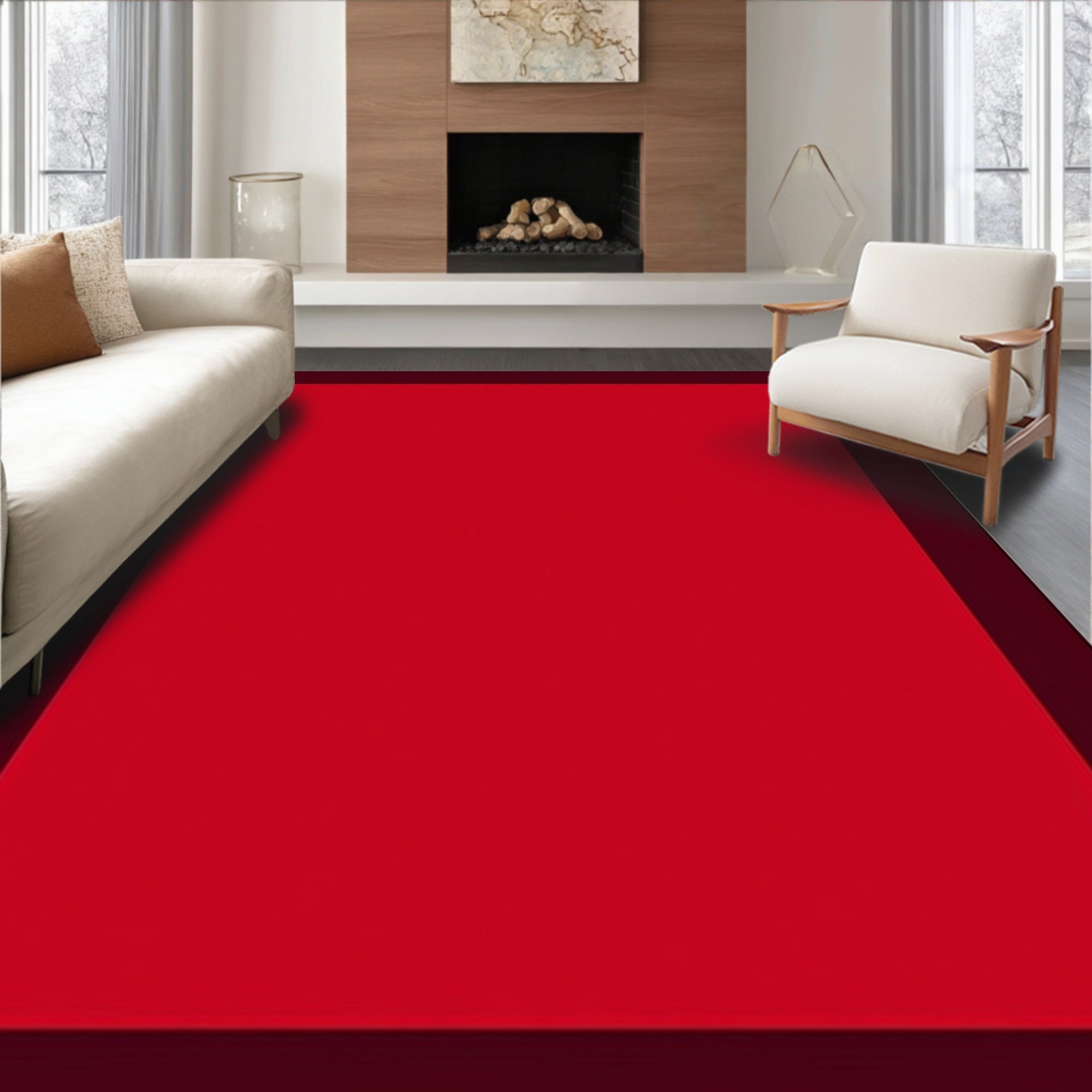 Bold Red Bordered Square Rug
