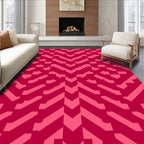 Crimson Pink Geometric Chevron Layered Rug