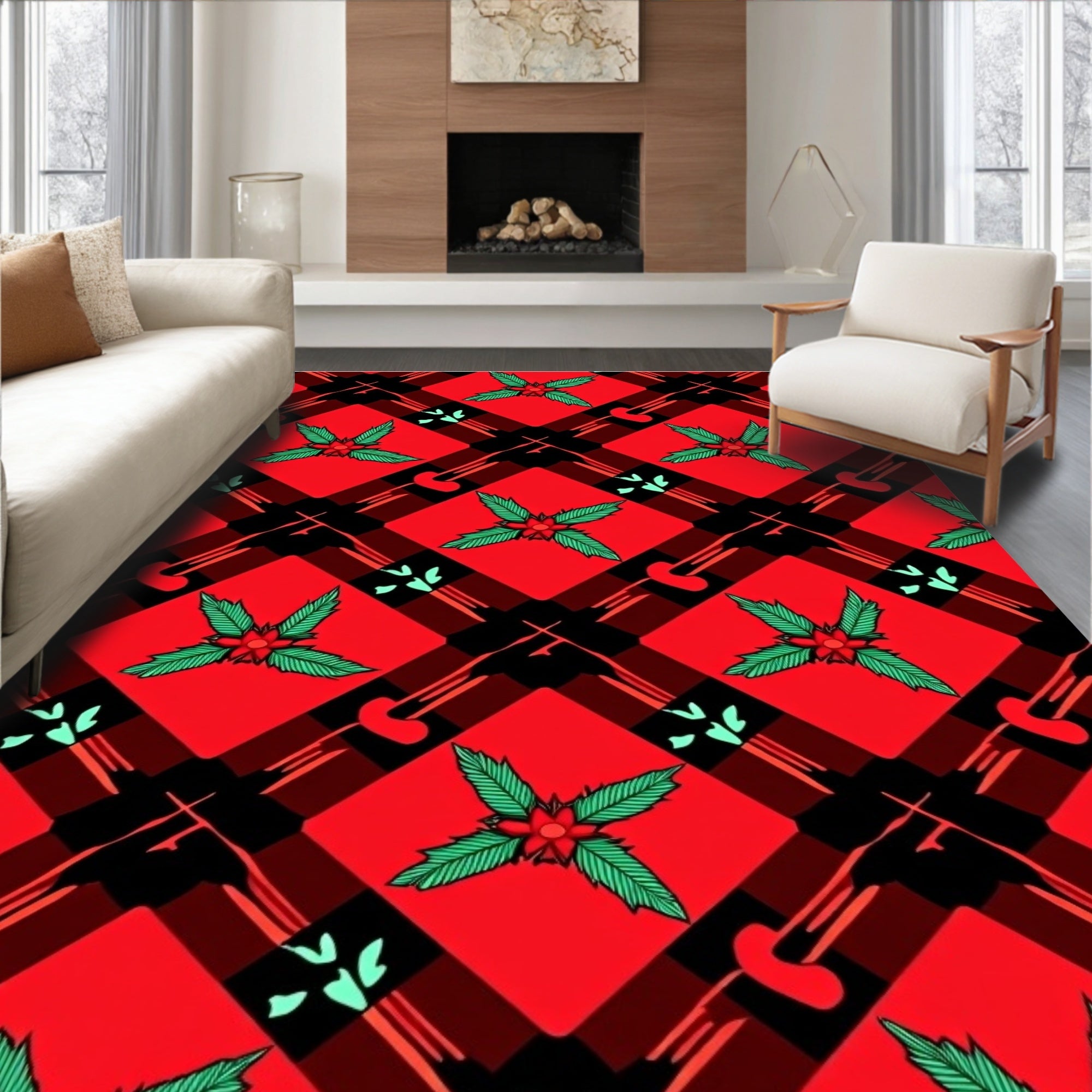 Red Black Plaid Holly Accent Rug