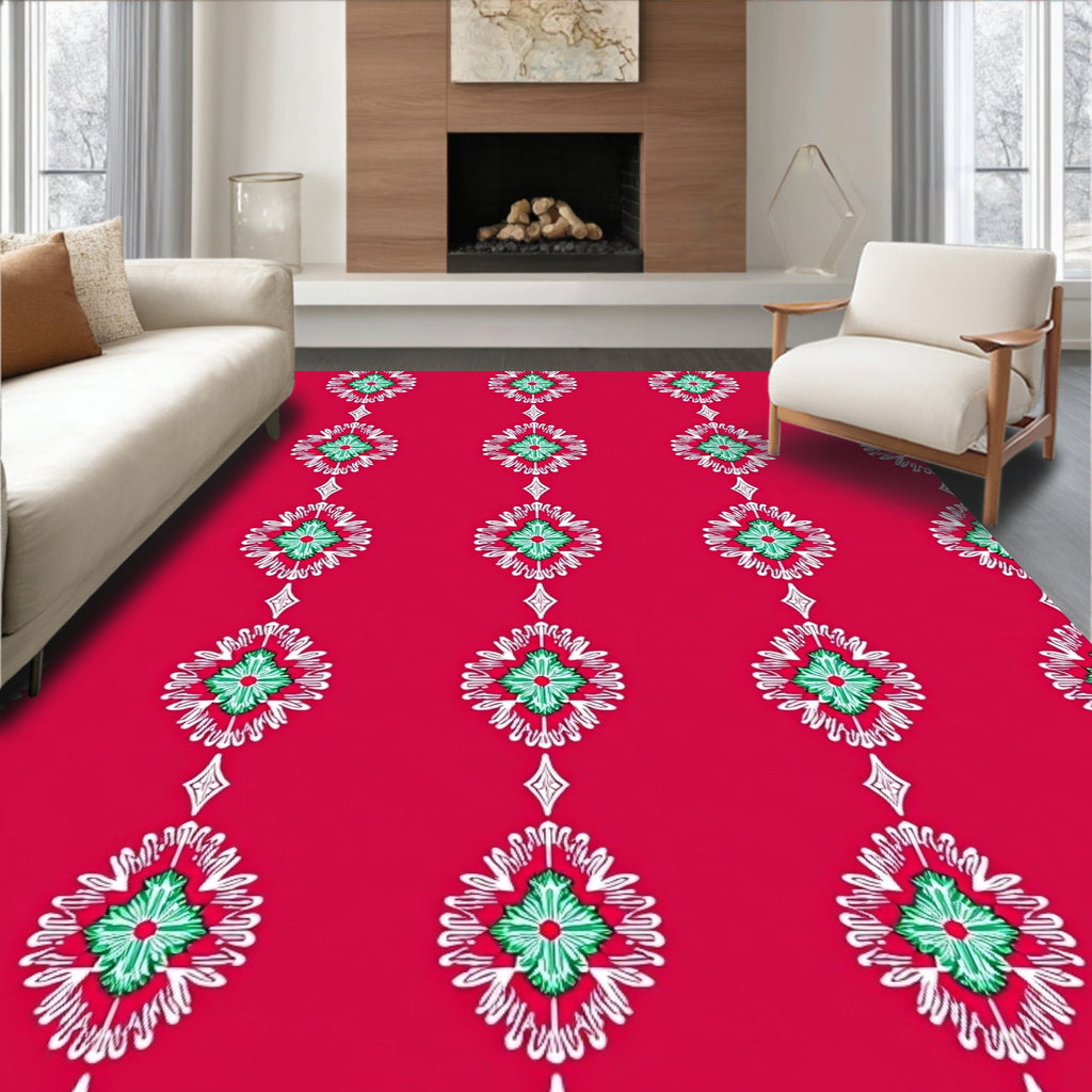 Crimson Green Diamond Medallion Repeat Rug