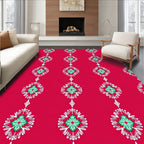 Crimson Green Diamond Medallion Repeat Rug