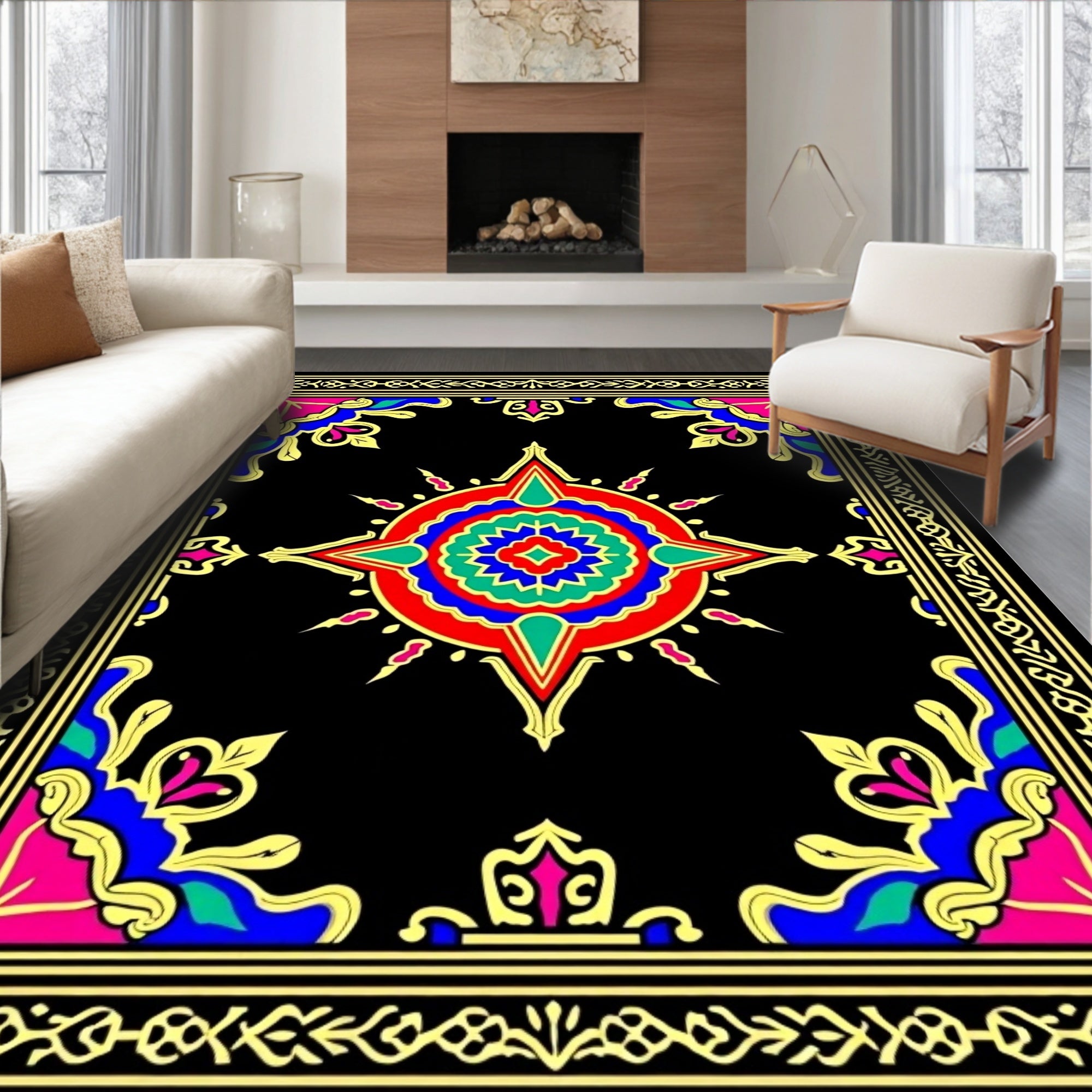 Bold Geometric Starburst Medallion Rug