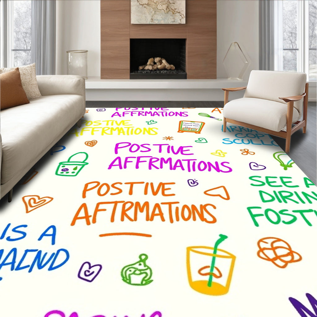 Bright Handwritten Phrases and Icons Rug