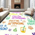 Bright Handwritten Phrases and Icons Rug