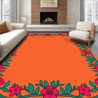Vibrant Pink Floral Vine Border Rug