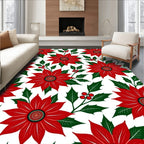 Red Poinsettia Holly Berry Garland Rug