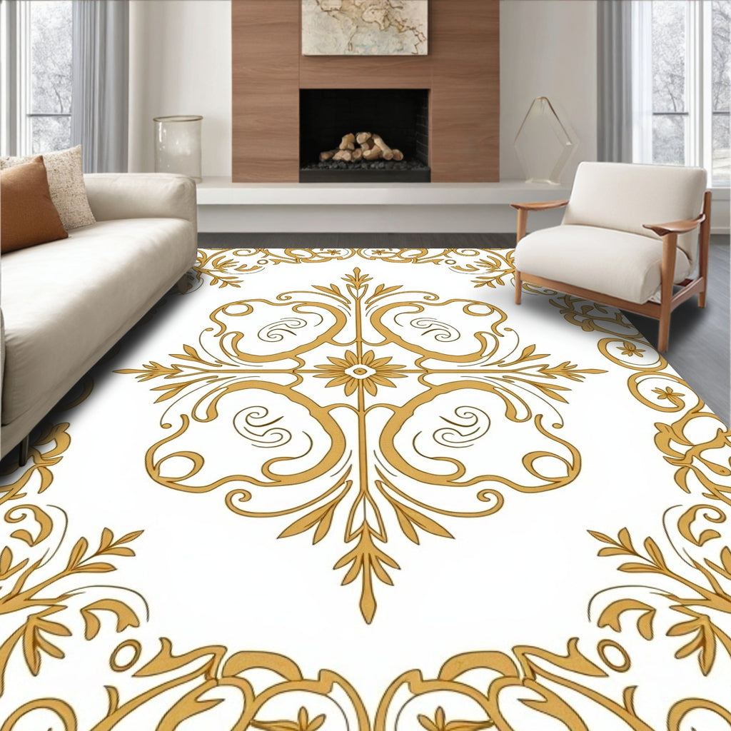 Golden Flourish Central Medallion Border Rug