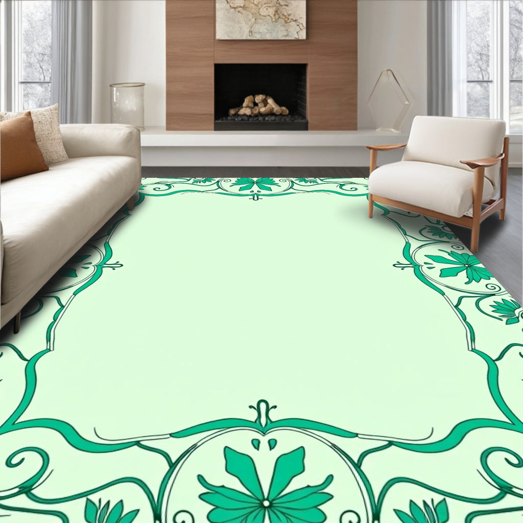 Aquamarine Floral Border Scroll Rug