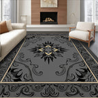 Gray Black Floral Crest Medallion Rug