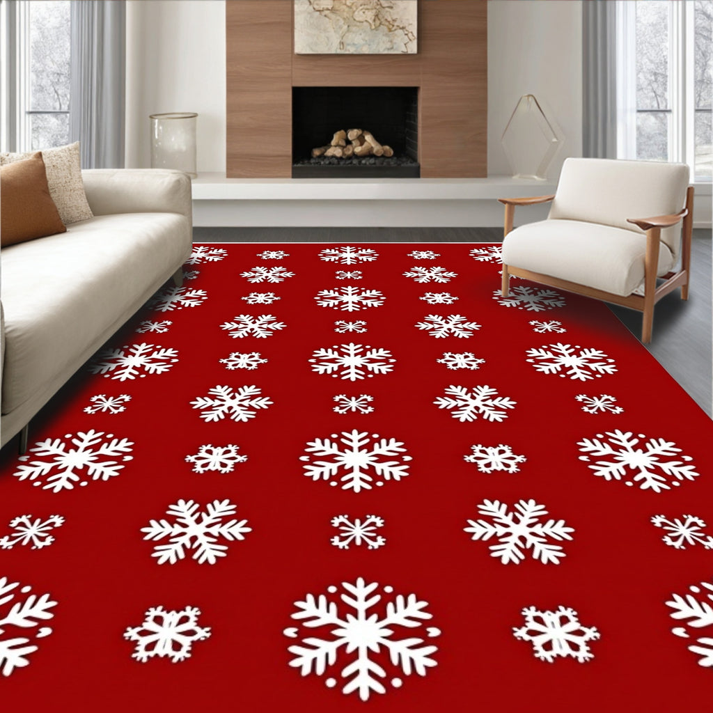Winter Red Snowflake Cluster Rug
