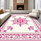 Vibrant Pink Floral Medallion Border Rug