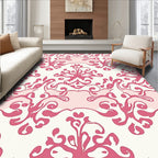 Crimson Floral Scrolls Damask Rug