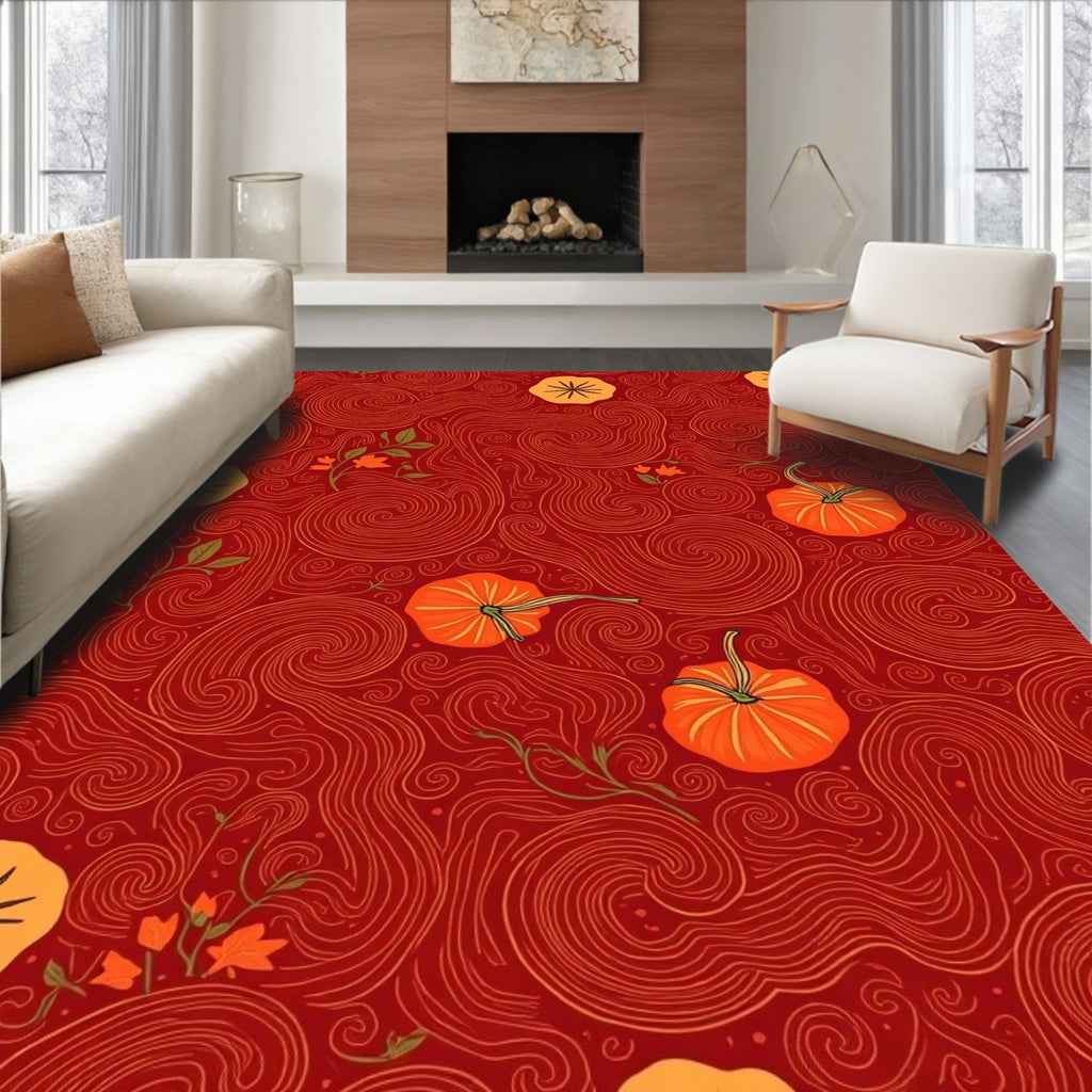 Autumn Swirl Pumpkin Collage Rug