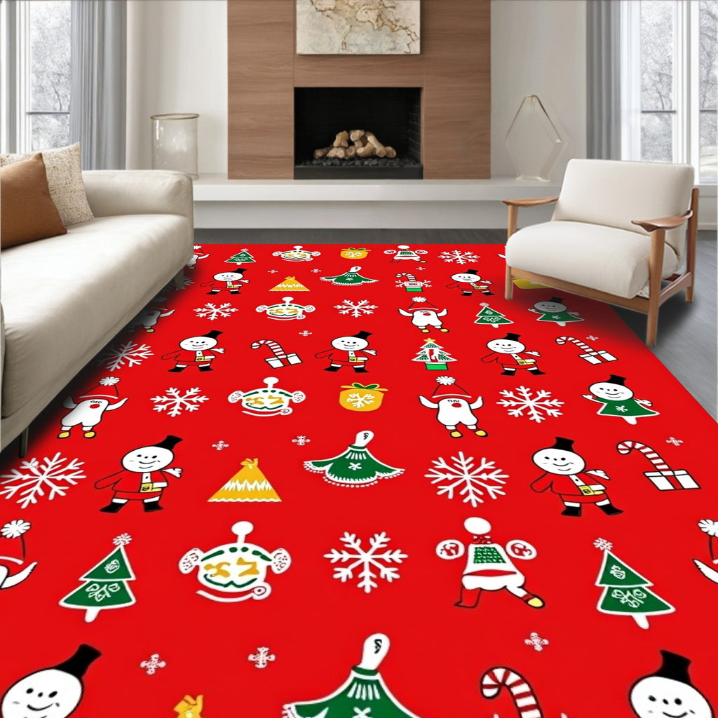 Red Merry Christmas Festive Characters Rug