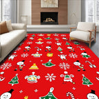 Red Merry Christmas Festive Characters Rug