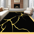 Black Gold Cracked Kintsugi Art Rug