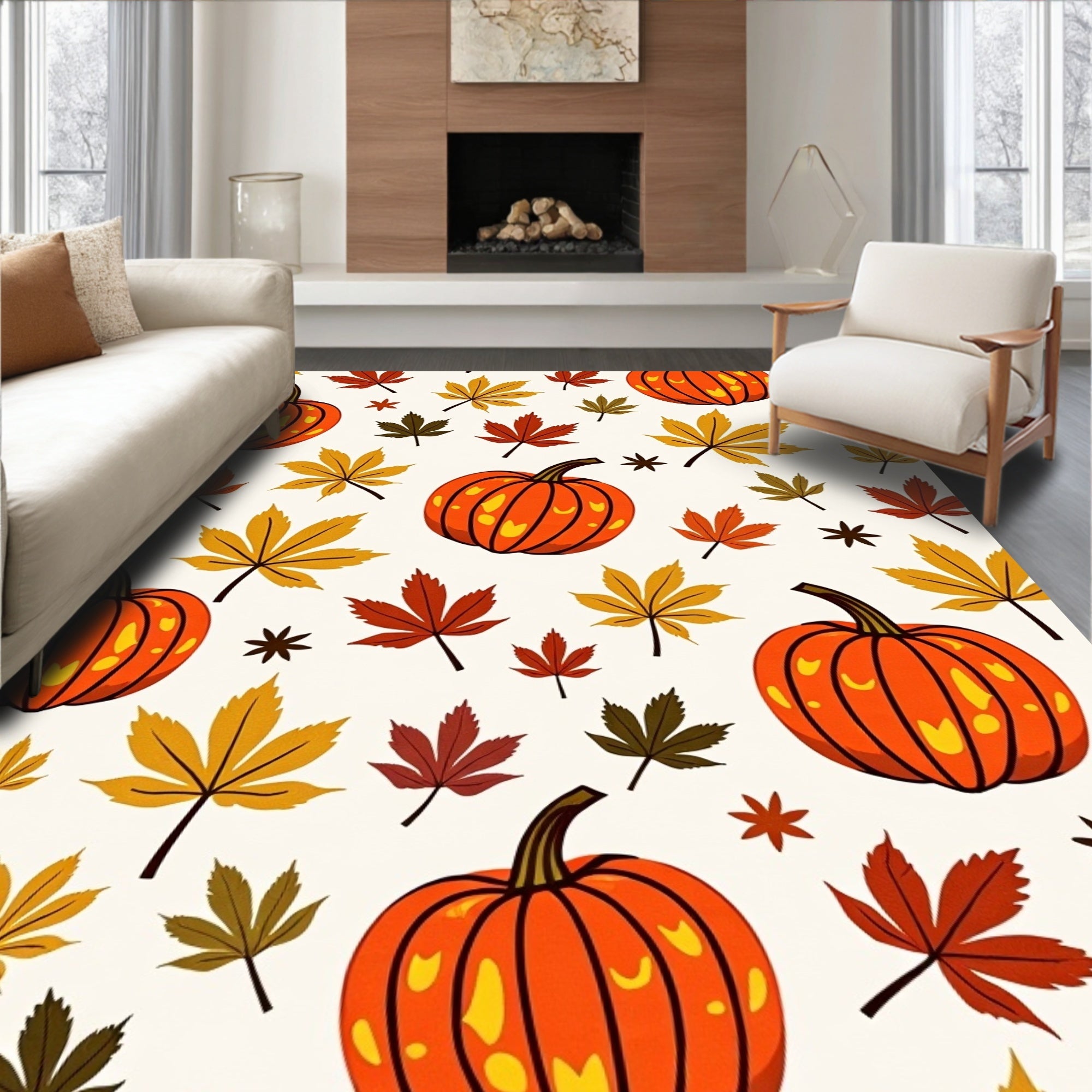 Autumn Pumpkin Maple Leaf Scatter Rug