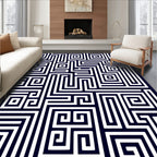 Indigo White Geometric Maze Rug