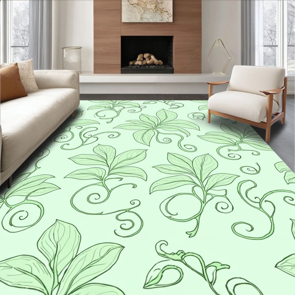 Mint Green Leafy Vine Swirls Rug