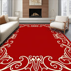 Ornate Ivory Scrolling Floral Frame Rug