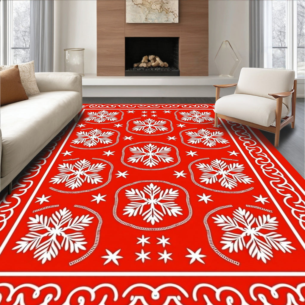 White Snowflake Medallion Red Rug