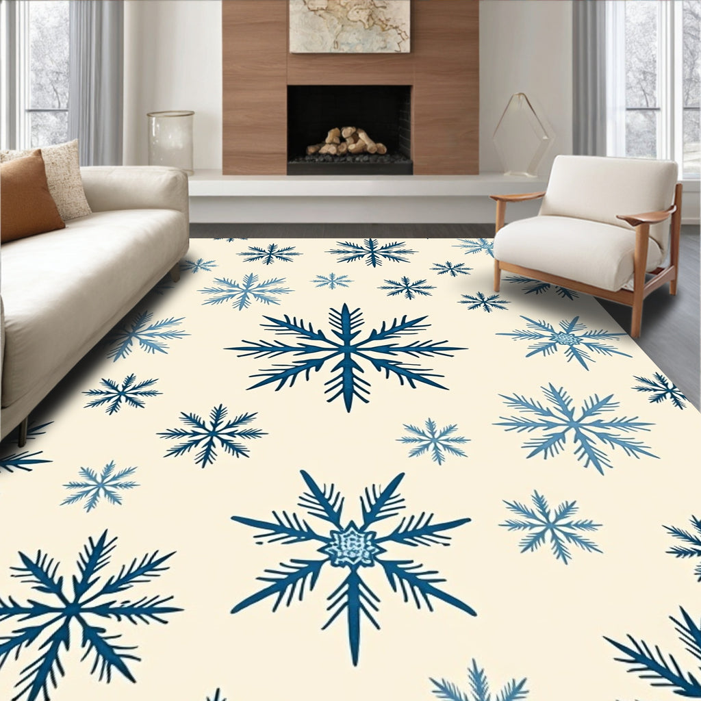 Navy Blue Snowflake Scatter Rug