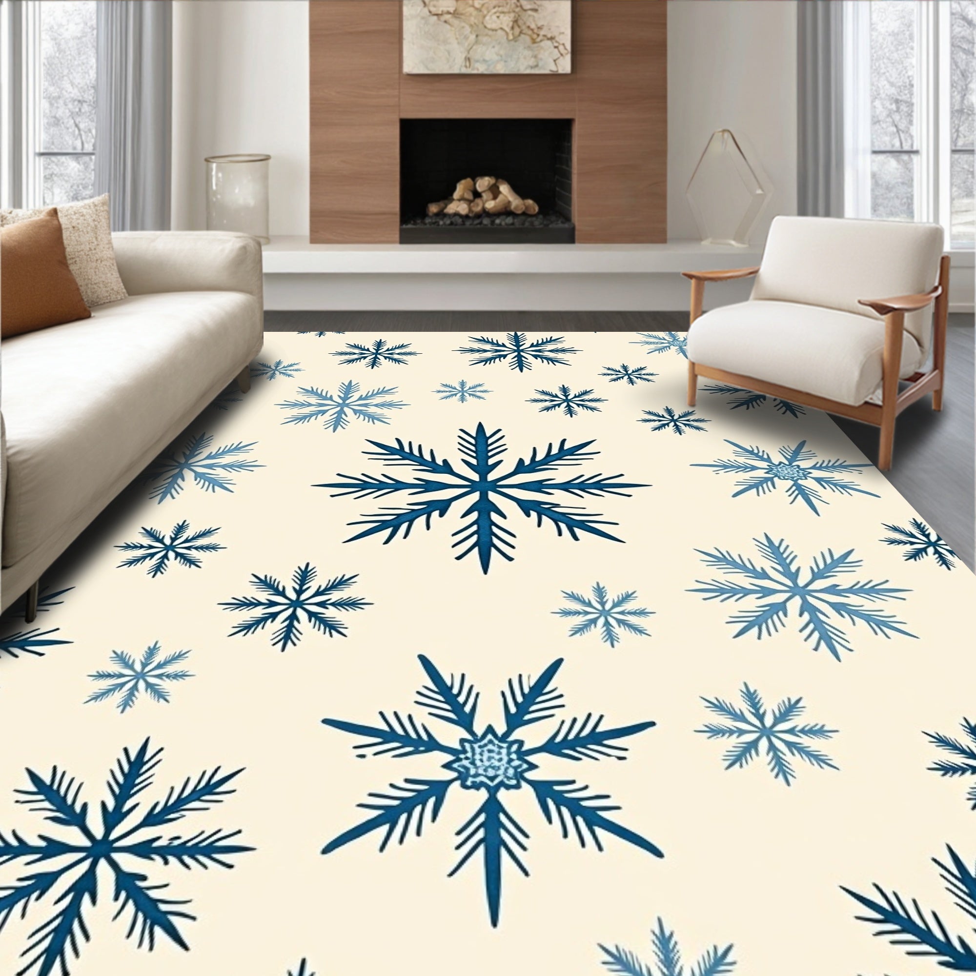 Navy Blue Snowflake Scatter Rug