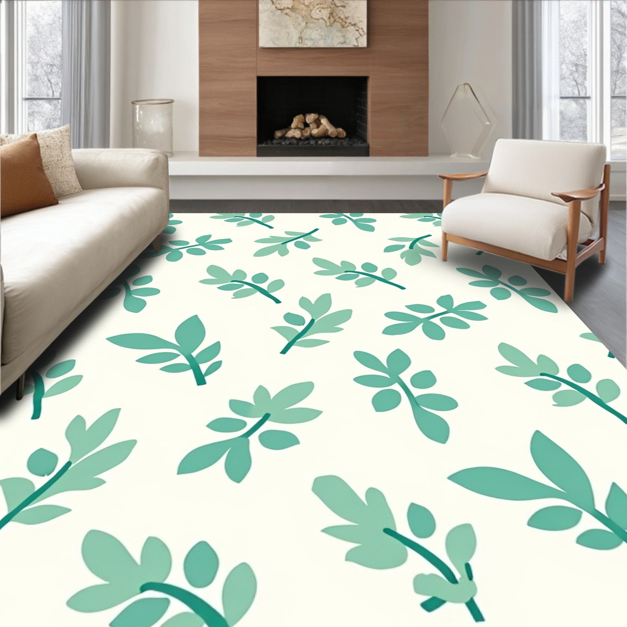 Teal Leafy Branch All Over Rug