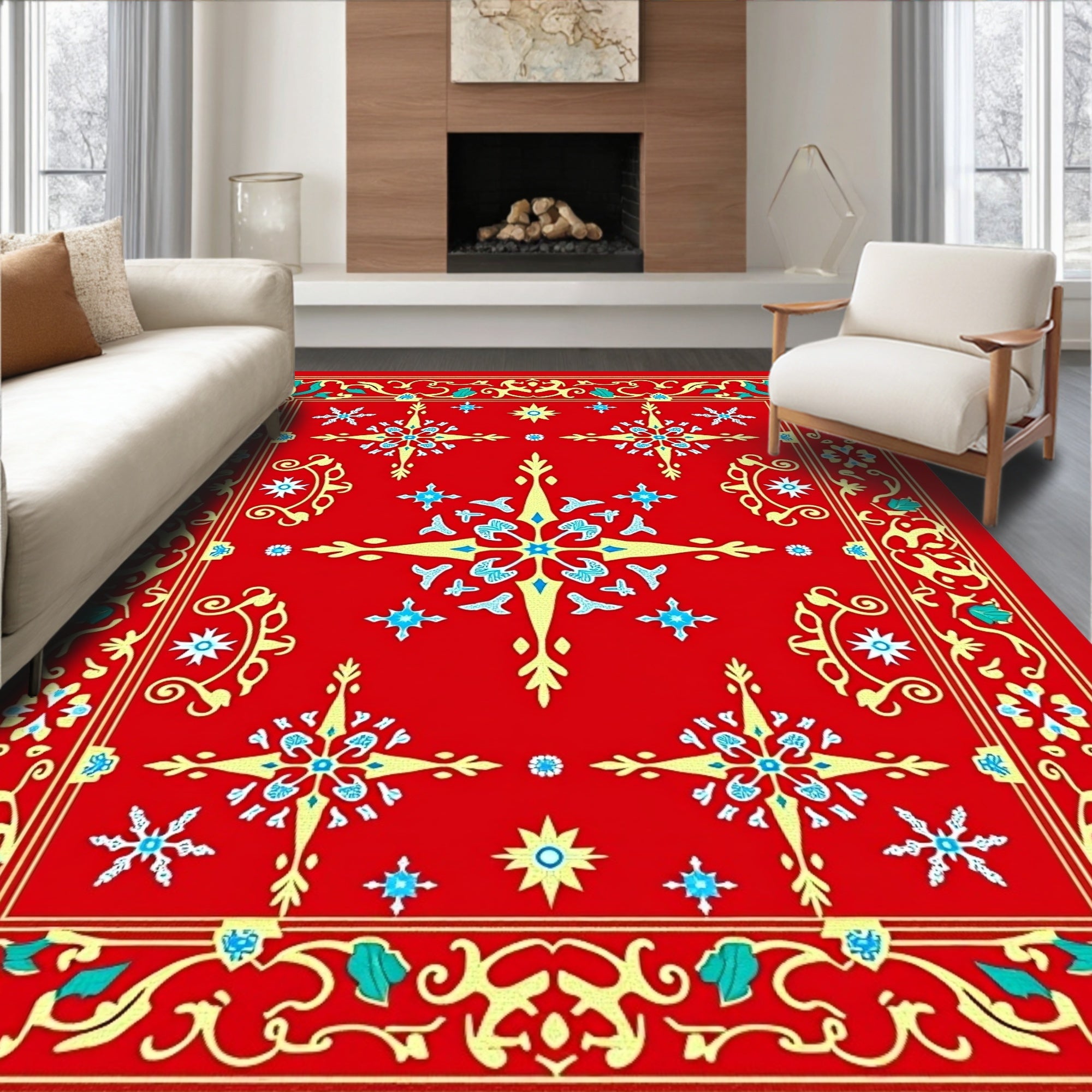 Crimson Red Starburst Medallion Rug