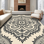 Cream Black Floral Medallion Rug