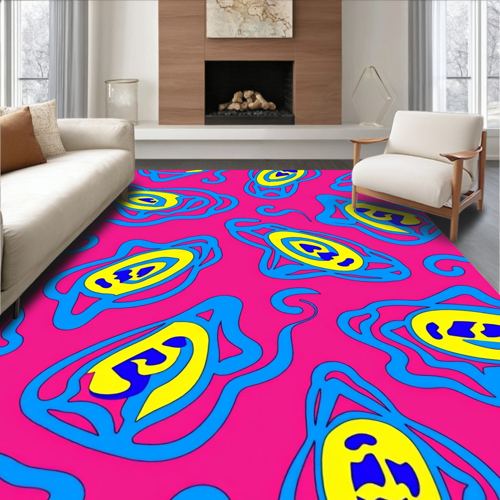 Vibrant Pink Blue Yellow Eye Rug