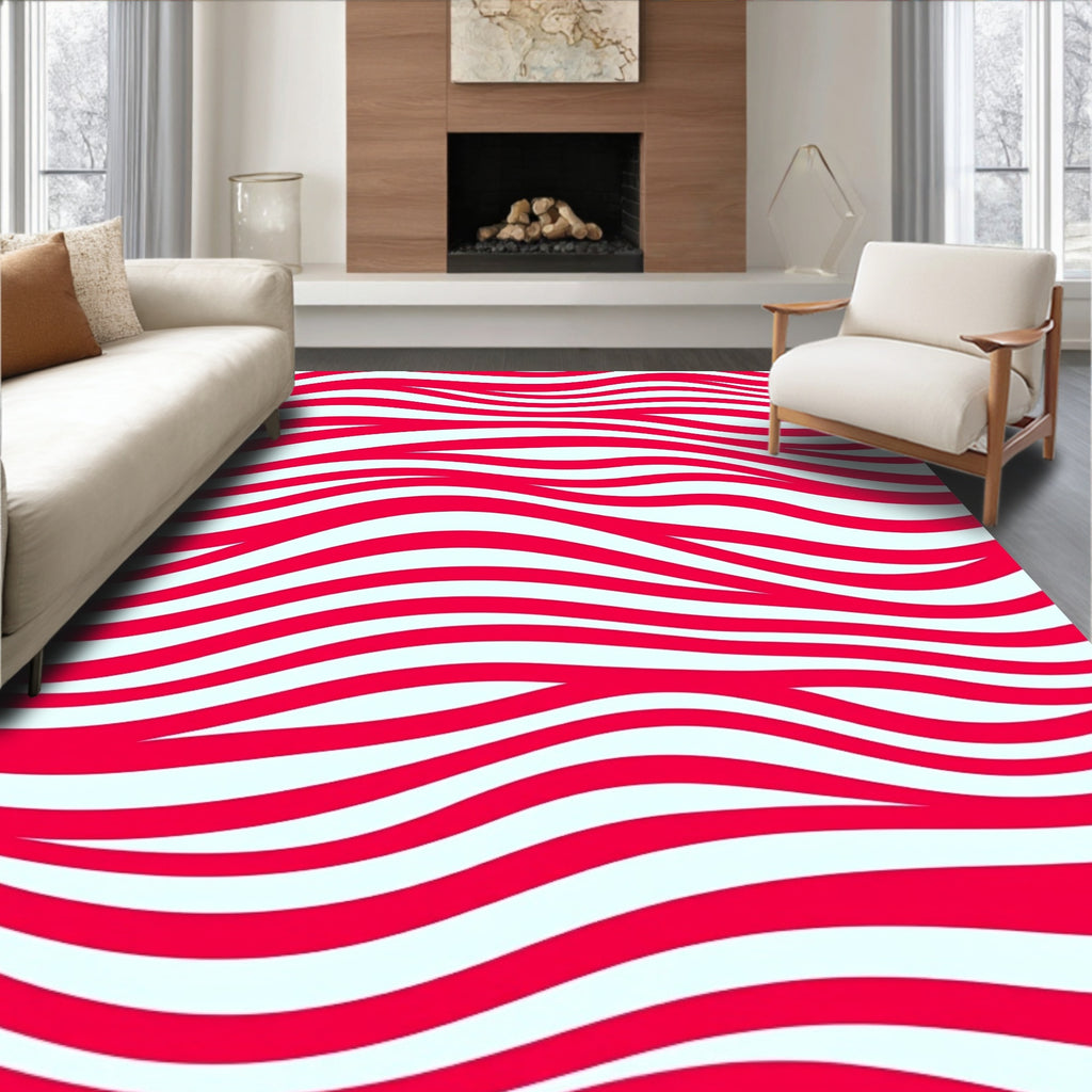 Vibrant Red Abstract Stripe Rug