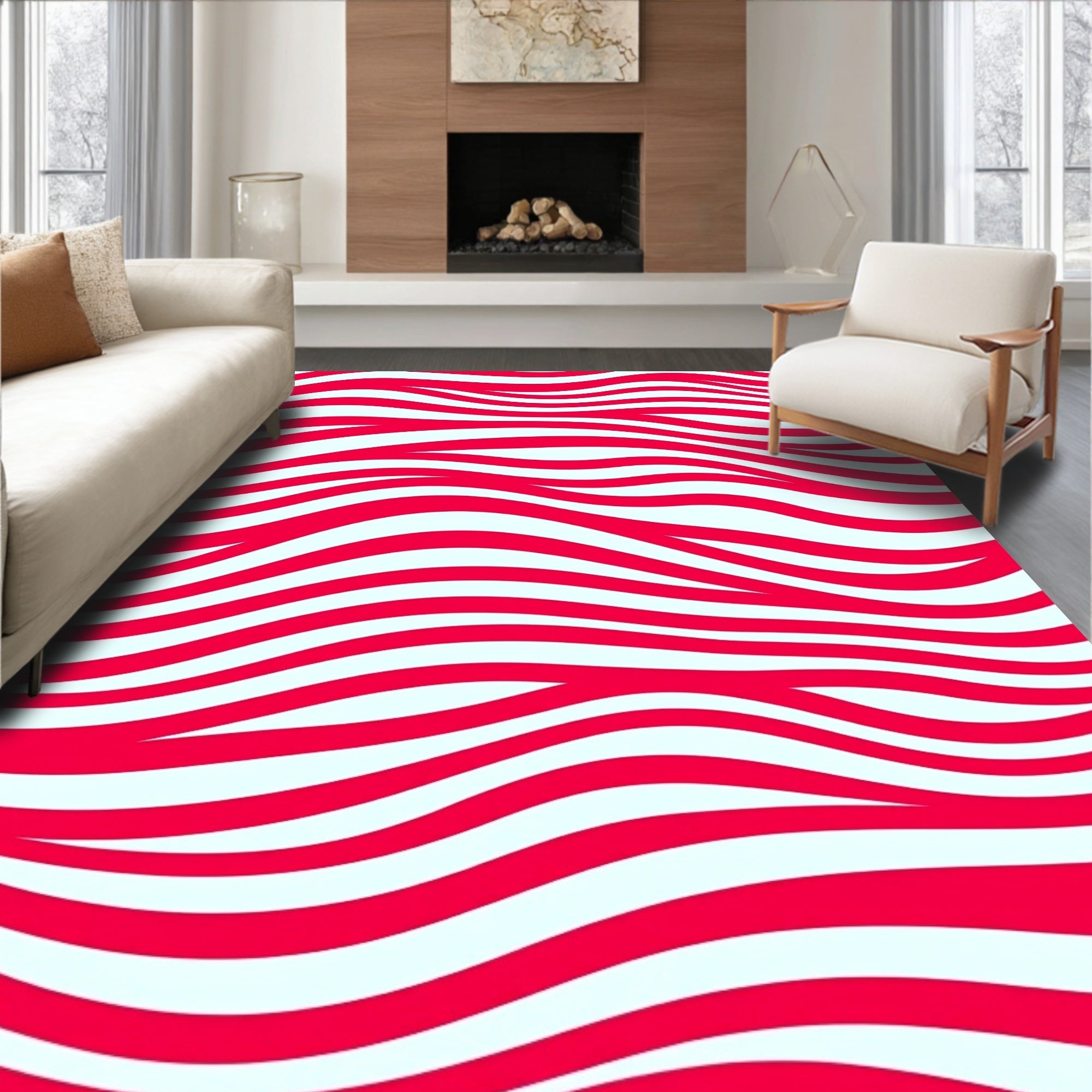 Vibrant Red Abstract Stripe Rug