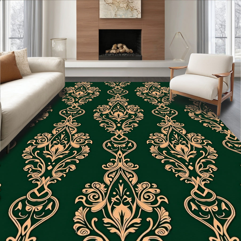 Emerald Gold Ornate Scroll Rug