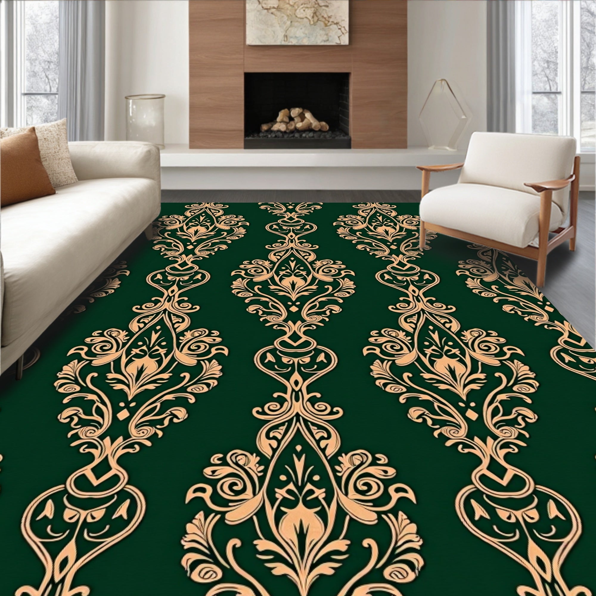Emerald Gold Ornate Scroll Rug