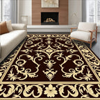 Ornate Tan Floral Damask Brown Rug
