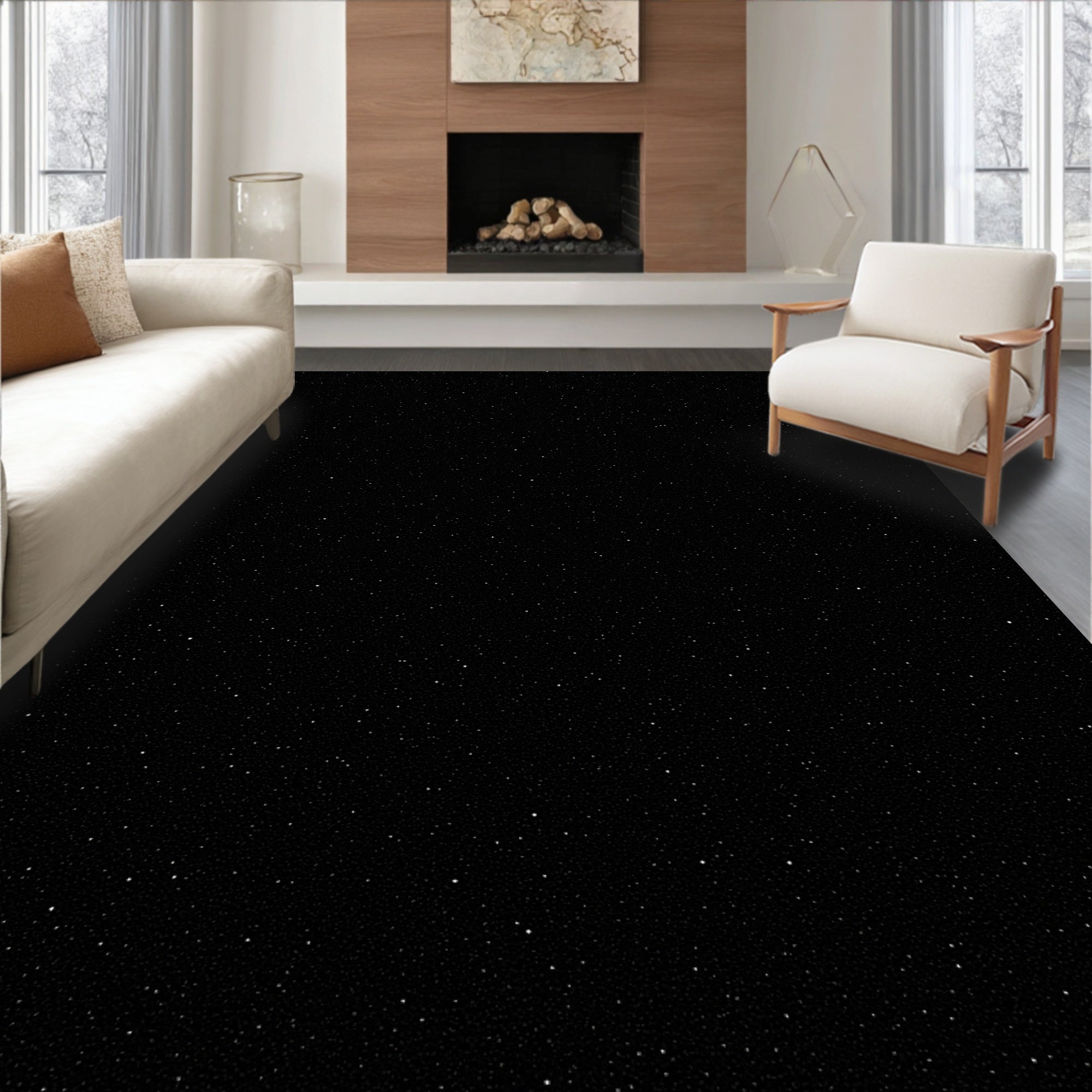 Cosmic Black Star Field Rug