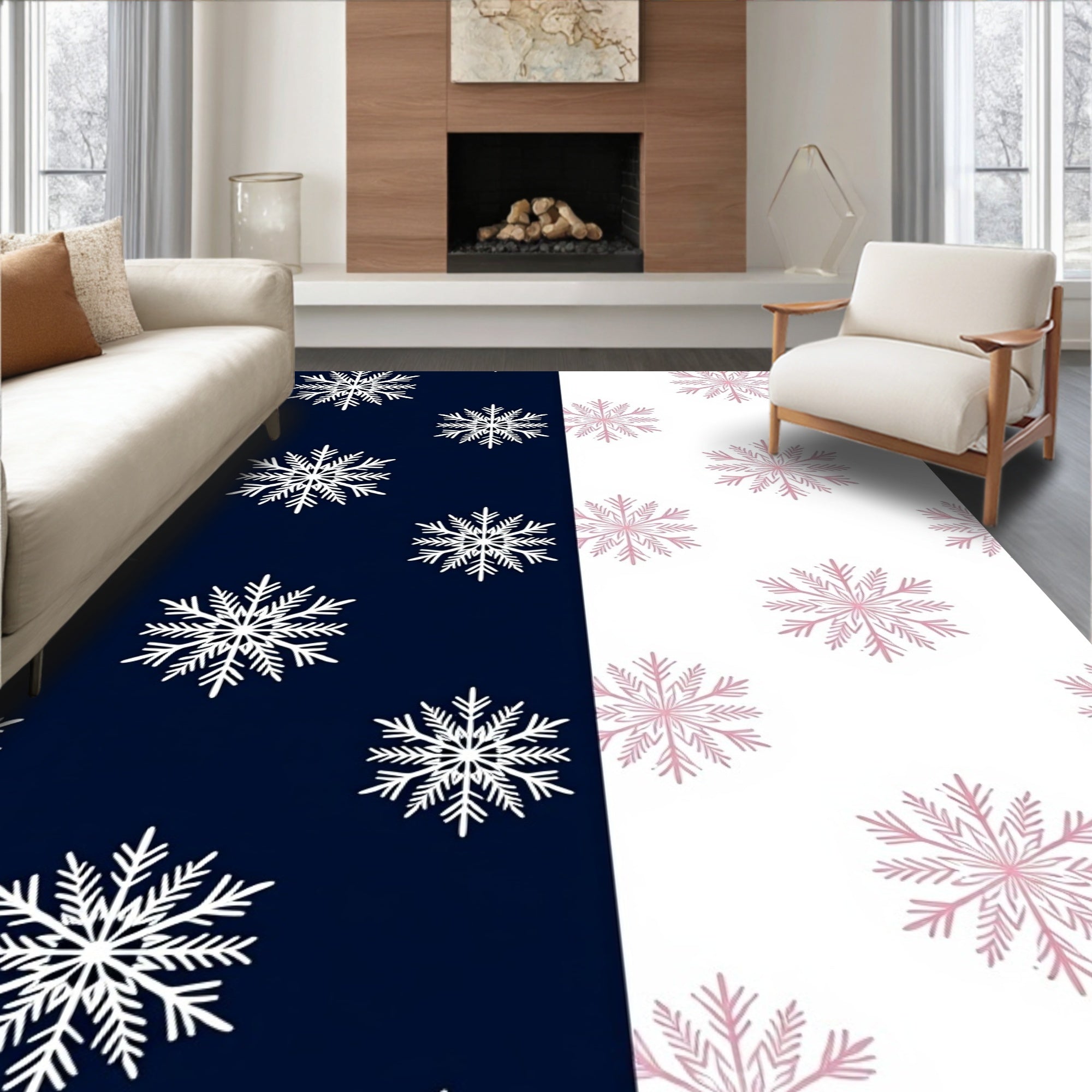 Navy White Snowflake Duo Rug