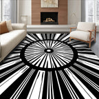 Radial Sunburst Black White Concentric Rug