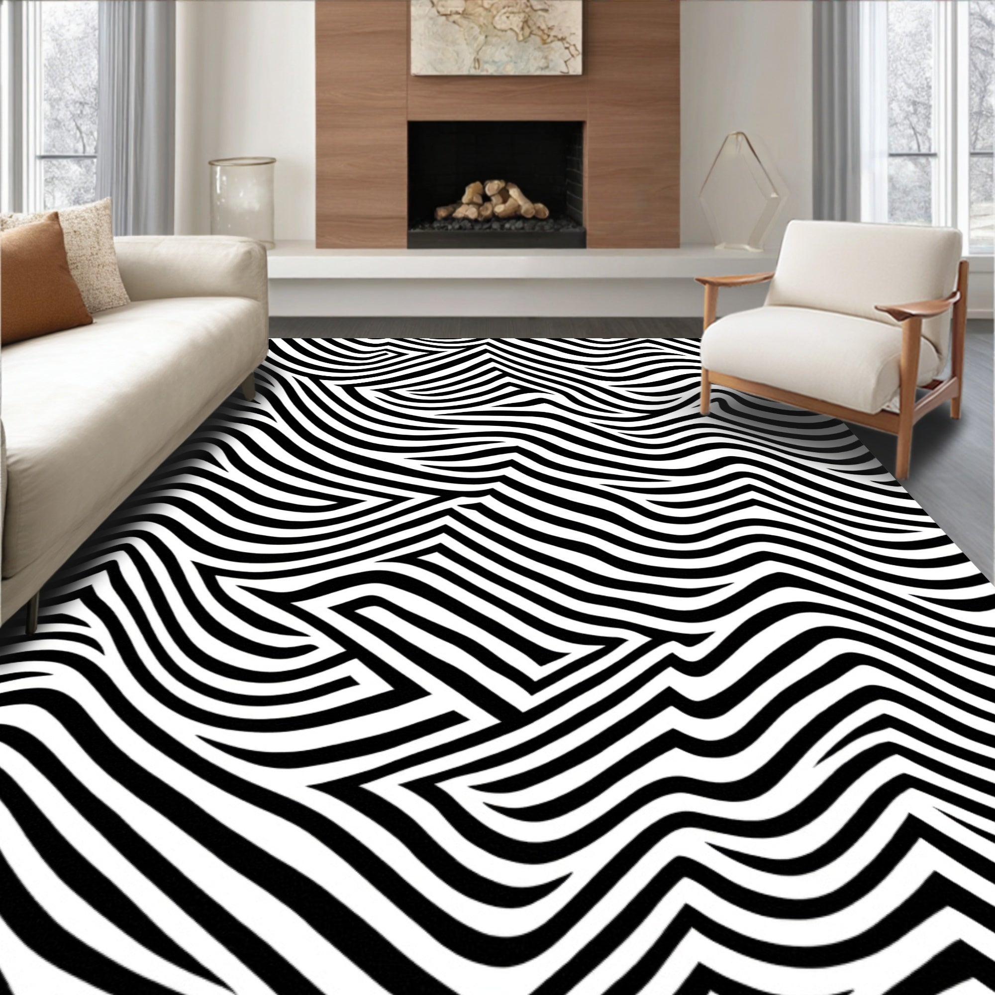 Abstract Black White Optical Illusion Rug