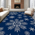 White Snowflake Navy Winter Scene Rug