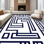 Navy White Geometric Maze Weave Rug
