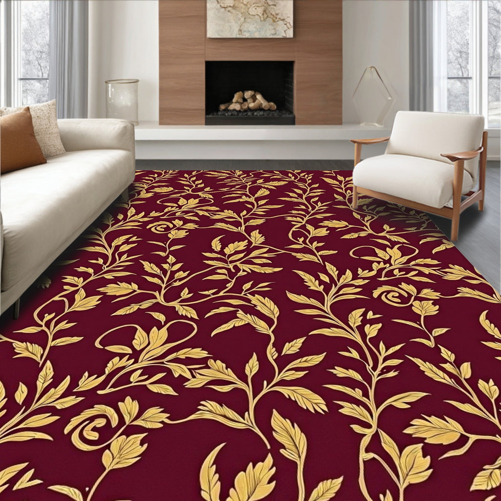Crimson Gold Vine Scroll Rug