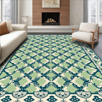 Green Teal White Bird Medallion Rug