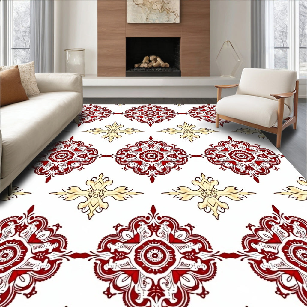 Rich Red and Gold Medallion Elements Rug